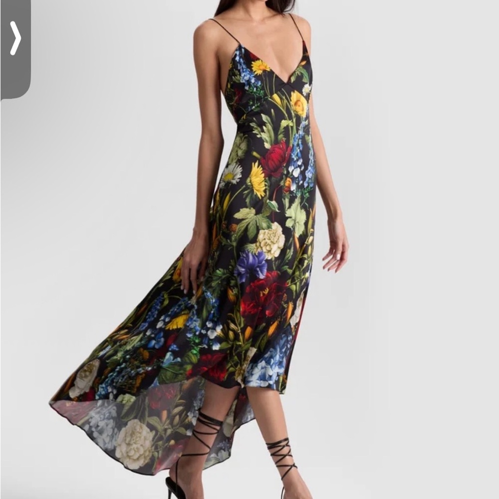 Alice + Olivia Black Floral Midi Slip Dress